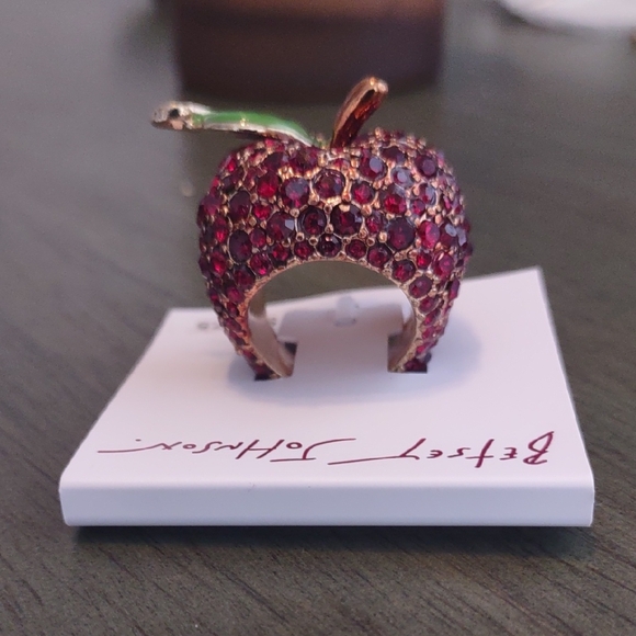 Betsey Johnson Sparkling Red and Green Apple Ring - Picture 3 of 3